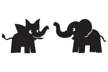 Cute kawaii baby elephant cartoon character silhouette vector illustration