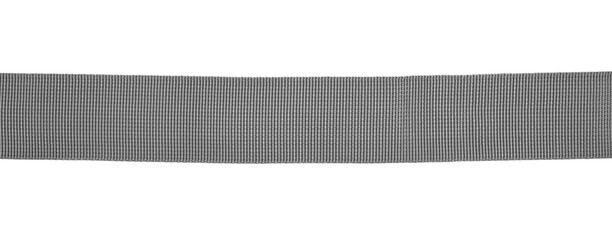 Gray synthetic nylon fastening belt, strap isolated on white, top view