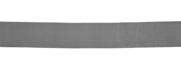 Gray synthetic nylon fastening belt, strap isolated on white, top view