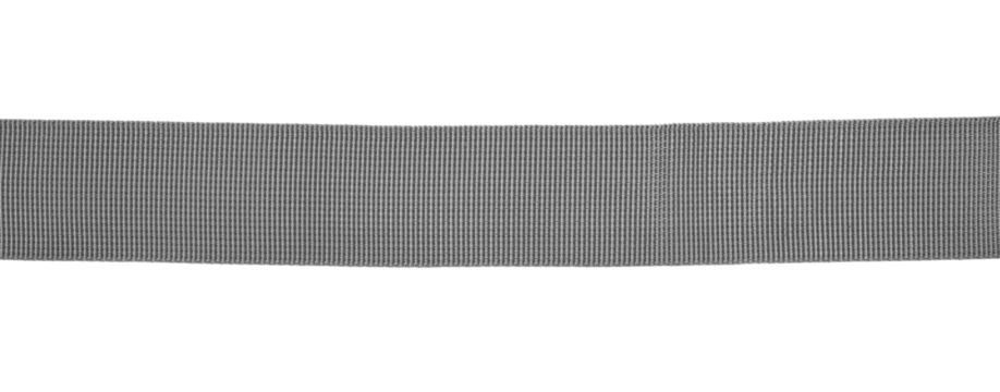 Gray synthetic nylon fastening belt, strap isolated on white, top view
