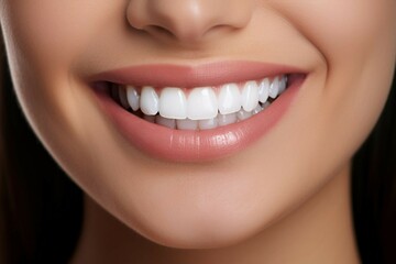 Fototapeta premium Perfect healthy teeth smile of a young woman. Teeth whitening. Dental clinic patient. Image symbolizes oral care dentistry, stomatology. Dentistry image