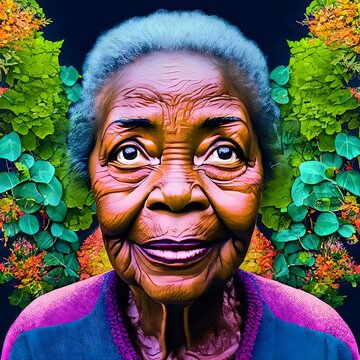 Illustrated portrait of an elderly woman. Old Mother Nature. 