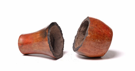 Old brown pottery, isolated on white
