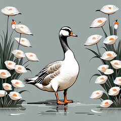 full body vector graphics line drawings about a goose with a beautiful appearance in canal. ai generative