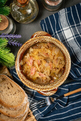 Stewed onion with sausage.