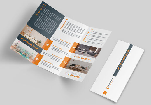 Interior Trifold Brochure Layout with Orange Accents