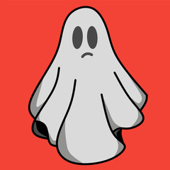 Isolated ghost, Halloween Vector Concept, Spooky vector, White ghost with black eyes, Cute ghost icon on red background, suitable for cute spooky cartoon characters