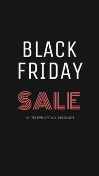 black friday video white, red, with black background, 50% discount