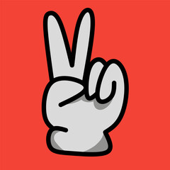 Hand icon. Vector realistic illustration of cartoon character hand with two fingers. Hand clipart on red background. Icon vector illustration