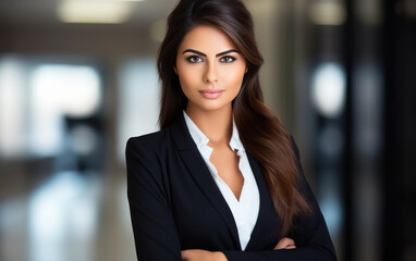 Naklejka premium young confidant businesswoman standing at office