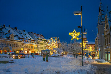 Fototapeta na wymiar Bavarian City Shape with huge winter snow chaos