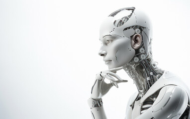 Fototapeta premium humanoid robot thinking on white background