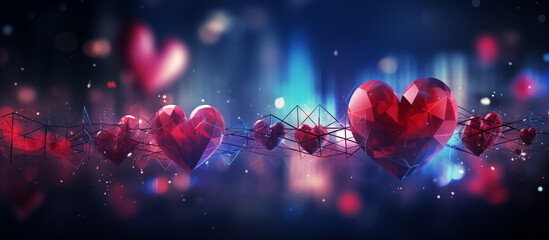 Abstract background with glowing heart and cardio pulses