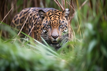 jaguar prowling through underbrush