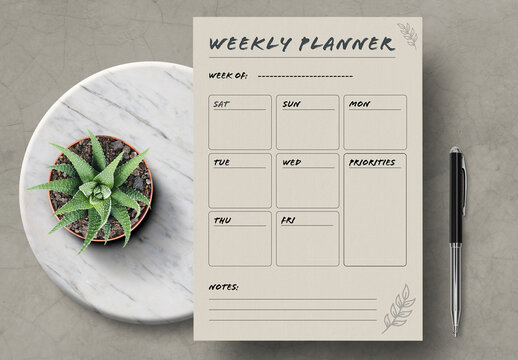 Weekly Planner  Layout with Plant