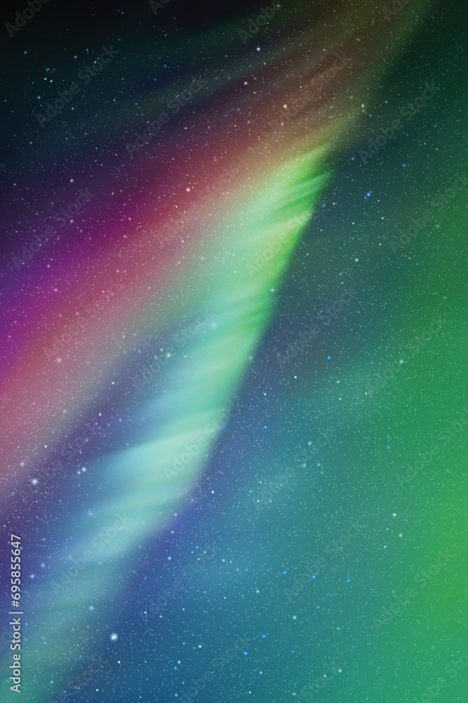 Sticker night starry sky and northern lights. red-green aurora borealis