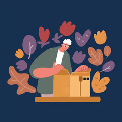 Cartoon vector illustration of Man opening parcel delivery
