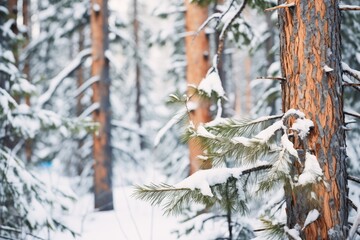 dense spruce forest with snow-laden branches