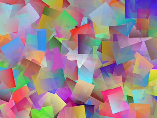 Fototapeta premium Gradientowe kolorowe geometryczne kwadraty tworzące mozaikę w odcieniach zieleni, błękitu i różu - graficzne tło, tapeta, tekstura