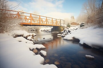 footbridge over a frozen stream