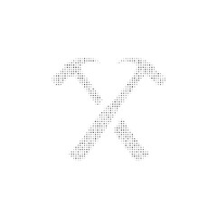 The crossed hammers symbol filled with black dots. Pointillism style. Vector illustration on white background