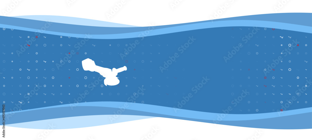 Poster blue wavy banner with a white cordless angle grinder symbol on the left. on the background there are