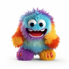 artistic representation of a plush monster toy, presented against a white transparent background