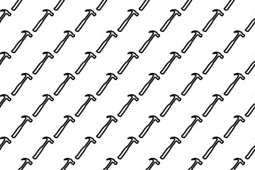 Seamless pattern completely filled with outlines of hammer symbols. Elements are evenly spaced. Vector illustration on white background