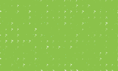 Seamless background pattern of evenly spaced white axe symbols of different sizes and opacity. Vector illustration on light green background with stars