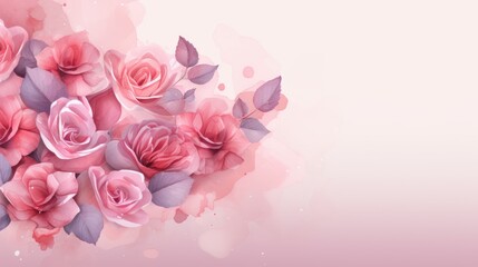 valentine day banner with blank space for text watercolor, pastel pink background Love concept