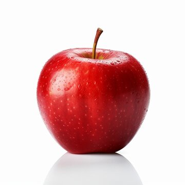 a high-resolution image of a succulent red apple, isolated on a pristine white background
