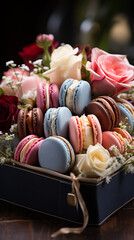 Close up colorful macarons dessert 