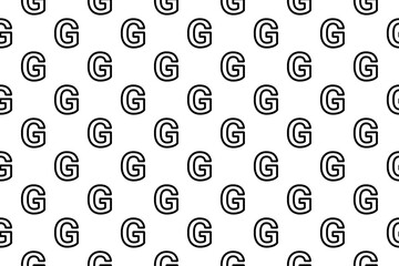 Seamless pattern completely filled with outlines of capital letter G symbols. Elements are evenly spaced. Vector illustration on white background