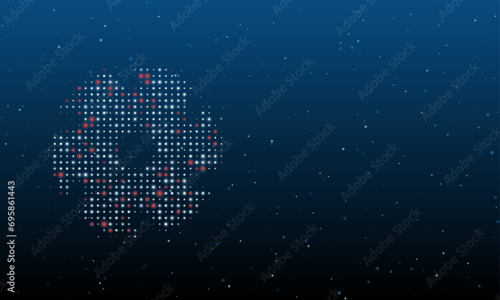 Poster on the left is the milling disc symbol filled with white dots. background pattern from dots and circ