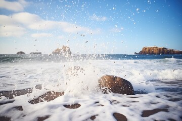 rough sea with snowflakes meeting the salty spray - obrazy, fototapety, plakaty