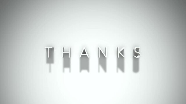 Thanks 3D title animation text with shadows on a white background