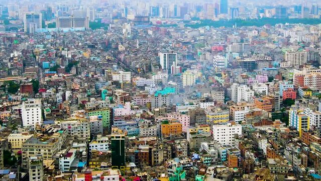 Aerial shot of Dense urban landscape showcasing the bustling metropolis of Dhaka, Bangladesh