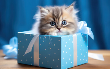 A cute kitten with gift box