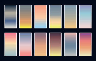 Set modern gradients in abstract sunset and sunrise sea blurred background templates. Square blurred background - sky clouds,nature.