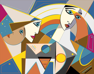 Colorful background, cubism art style,abstracts faces - 695863460
