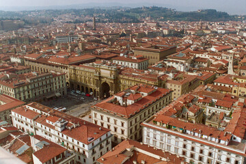 Fototapeta na wymiar Florence Italy. Grainy film photo view towards the historic city center. Shot January 1994.