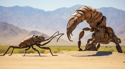 Scorpion vs Ant at Galleta Meadows in Borrego Springs .