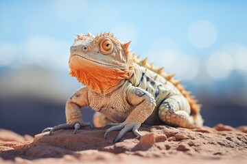 Obraz premium partially shaded bearded dragon on rough terrain