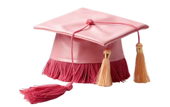 Pink Graduation Cap with Gold Tassel on a White or Clear Surface PNG Transparent Background - Powered by Adobe