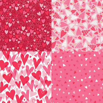 Set of matching hand drawn hearts seamless pattern, great for Valentine's Day, Weddings, Mother's Day - textiles, banners, wallpapers, backgrounds.