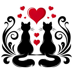 Love Couple Cat PNG, Love heart png files, Valentine's day clipart, love clipart, heart clipart