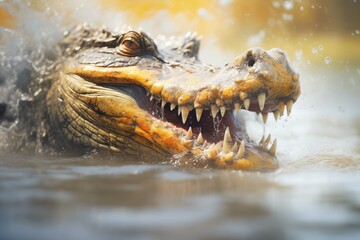croc with snout breaking waters surface