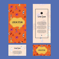 Vector women yoga poses vertical frame pattern invitation greeting cards, RSVP and thank you cards.