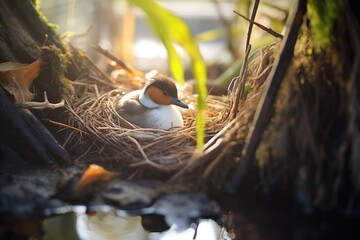 sunbeam shining on hidden duck nest