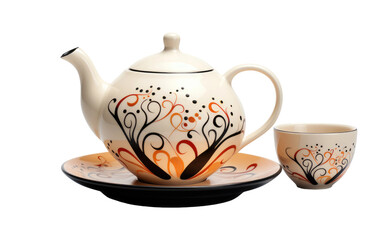 Artisanal Beauty Hand Crafted Ceramic Tea Set for a Delightful Experience on a White or Clear Surface PNG Transparent Background